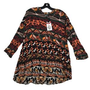 Sacred Threads Long Sleeve Women's Blouse Top One Size Boho Orange Green New